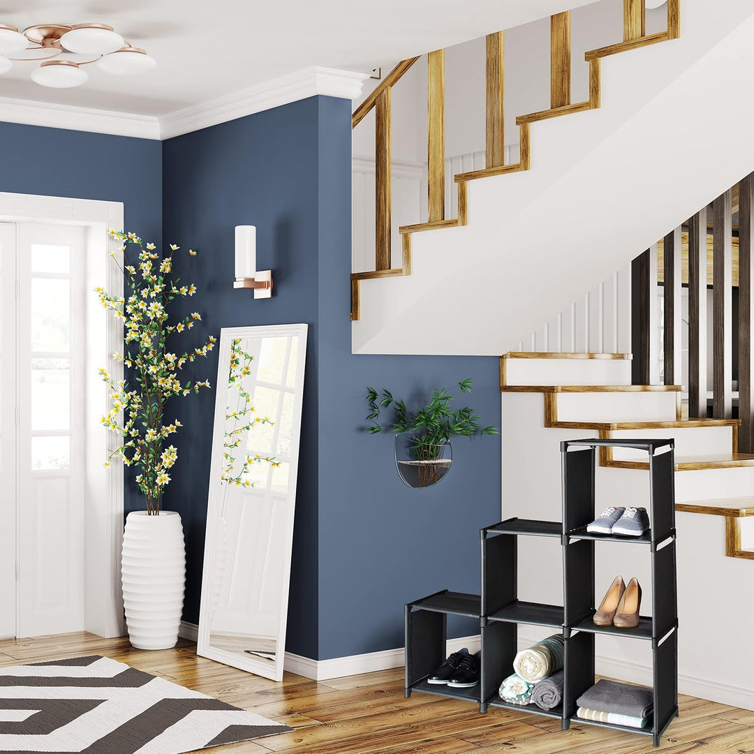 Relaxdays Stufenregal mit 6 Fächern, H x B x T: ca. 109 x 106 x 30 cm, einfaches Stecksystem, Raumte