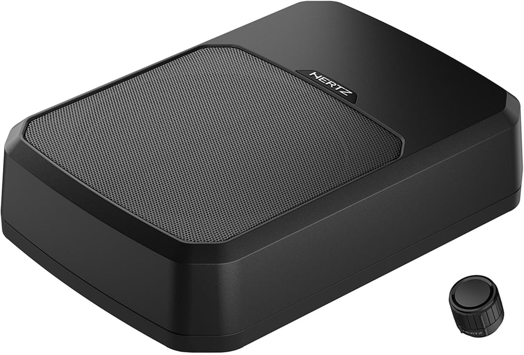Hertz DBA 201 F – 200-mm Ultra-Slim-Aktivsubwoofer mit Aluminiumgehäuse, 440W Peak, Untersitzdesign