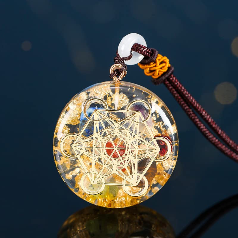 LXMYLI Orgone Metatron Cube Merkaba Anhänger Halskette, 7 Chakren Orgonite Om Yoga Healing Meditatio