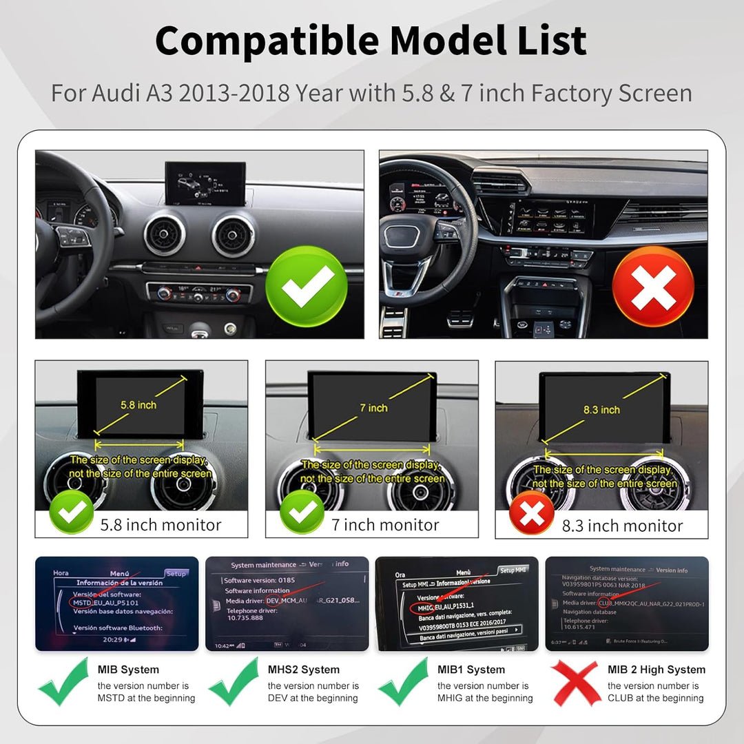 Road Top Kabelloses Carplay Android Auto für Audi A3 S3 2013-2018 Jahr, Drahtloses Carplay Retrofit