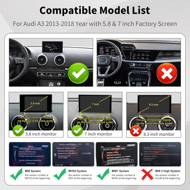 Road Top Kabelloses Carplay Android Auto für Audi A3 S3 2013-2018 Jahr, Drahtloses Carplay Retrofit