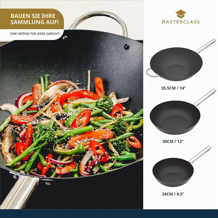MasterClass Wok Carbon, antihaftversiegelt, Karbonstahl, Wokpfanne 8 Liter, 35,5 cm (14"), schwarz 3