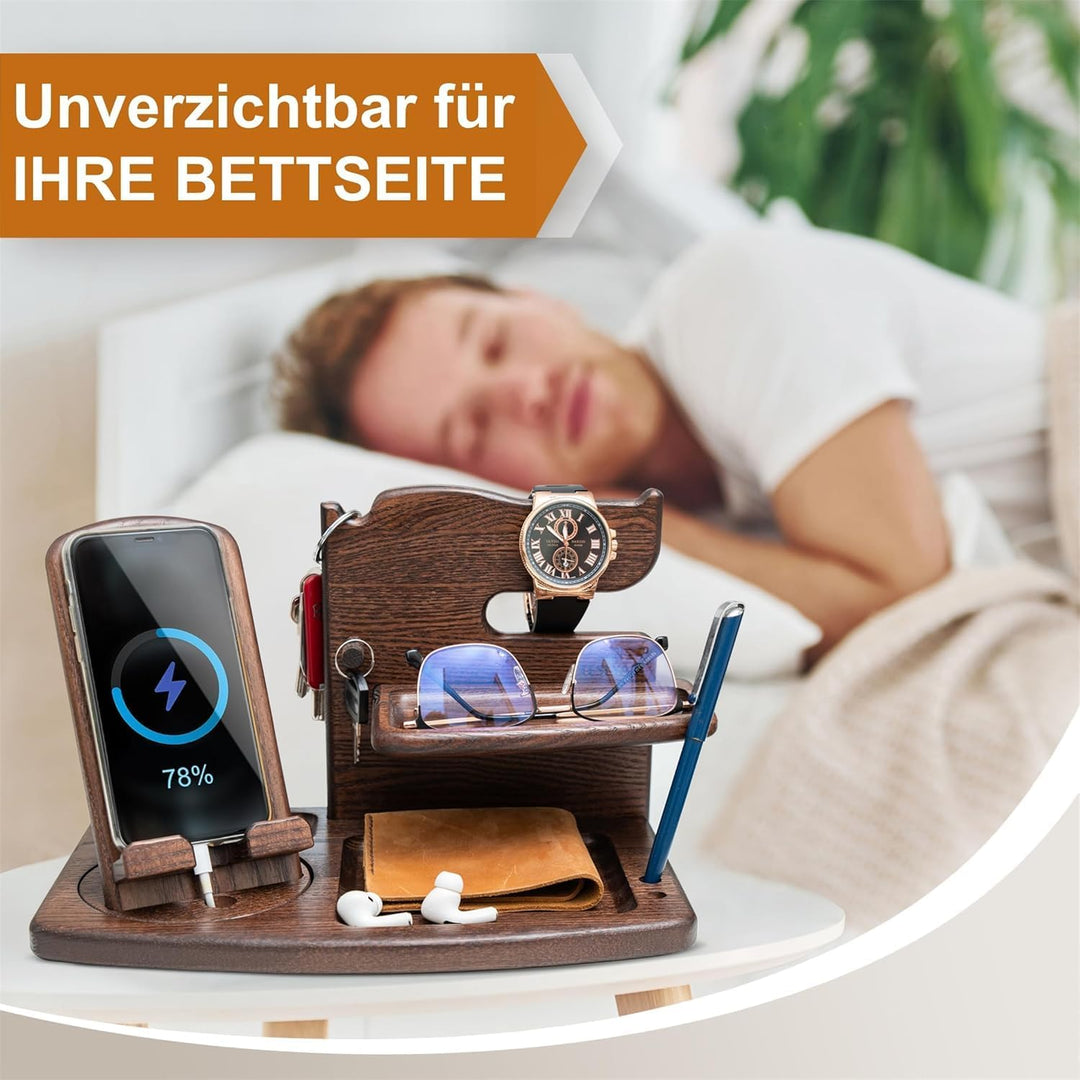 Schreibtisch-Organizer aus Holz &amp; drehbarer Handyhalter, braun – für Ordnung und Aufbewahrung im Bür