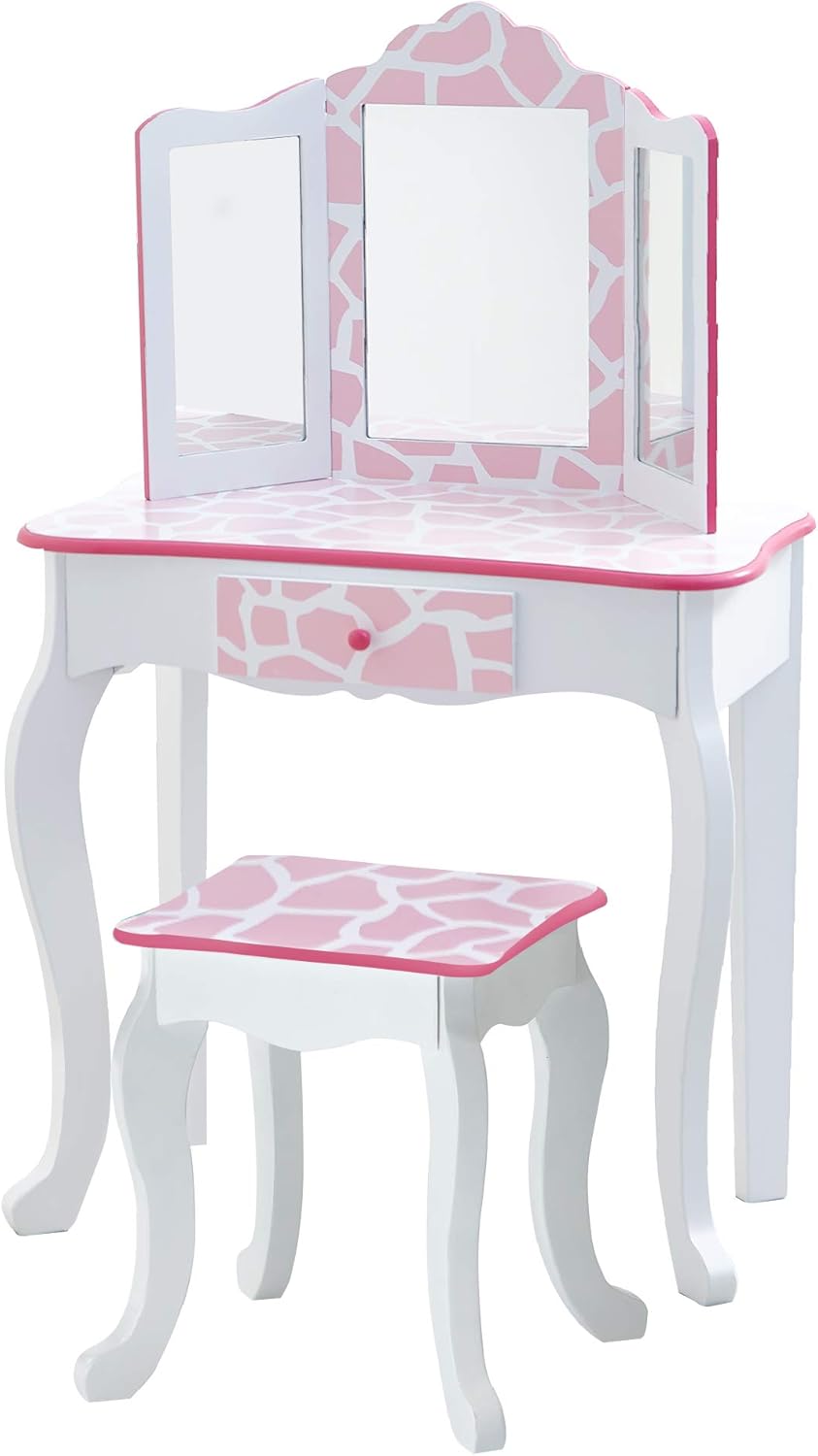 Teamson Kids Kinder Schminktisch mit Spiegel und Hocker Frisiertisch TD-11670D Rosa / Weiss, Rosa /