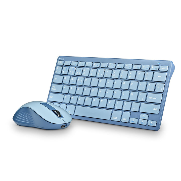 NGS Fantasy Kit Blau – Kabellose Tastatur und Maus QWERTY Spanisch, wiederaufladbarer Lautlos, Multi