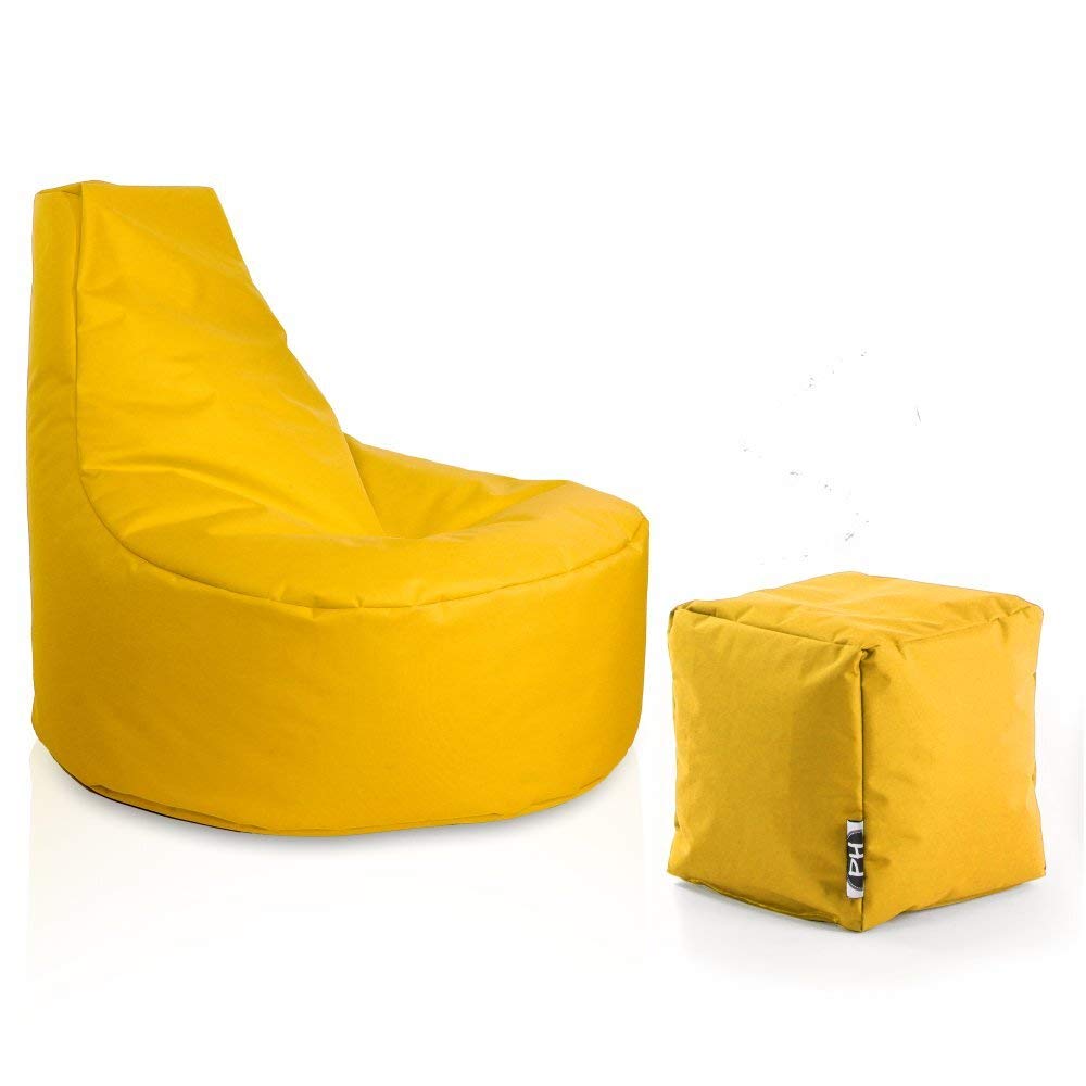 PATCH HOME Gamer Sessel Sitzsack inkl. Würfel Bean Bag Set Ø80cm, 30cm Sitzhöhe, 90cm Höhe + 35x35cm