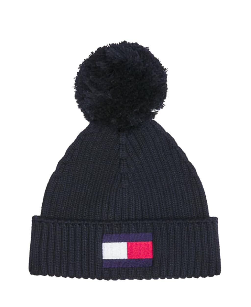 Tommy Hilfiger Kinder Mütze Beanie Big Flag Pom Pom Beanie Grösse L-XL Blau