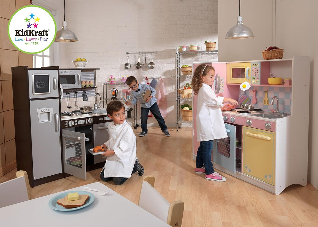 KidKraft Deluxe Kochset aus Metall mit Spielzeug-Lebensmitteln für Kinderküche, Spielküche Zubehör,