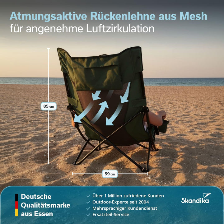 Skandika Strand Klappstuhl Beach | Bequemer Strandstuhl mit atmungsaktivem Mesh, Getränkehalter, nie