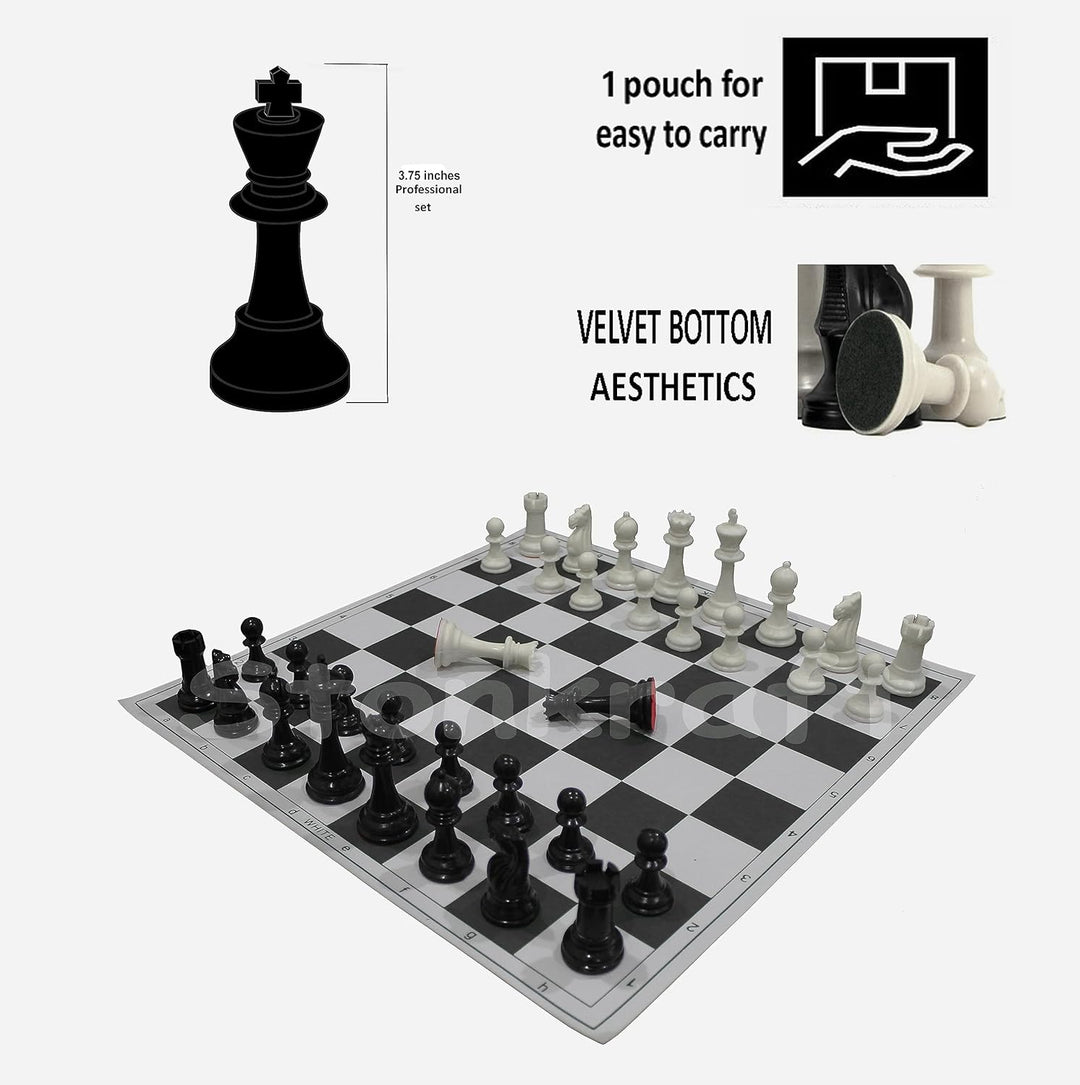 StonKraft 17 '' x 17 '' Turnier Schach Vinyl Rollup Schachspiel mit festen Plastikstücken (mit extra