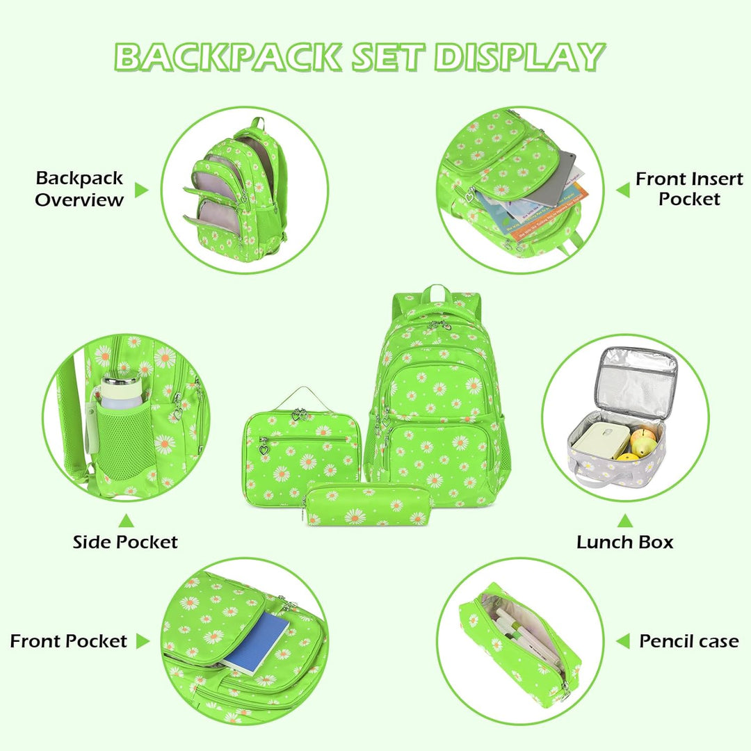 Schulrucksack Mädchen Teenager Damen Schultasche Rucksack Set Gänseblümchen Schulranzen für Mädchen