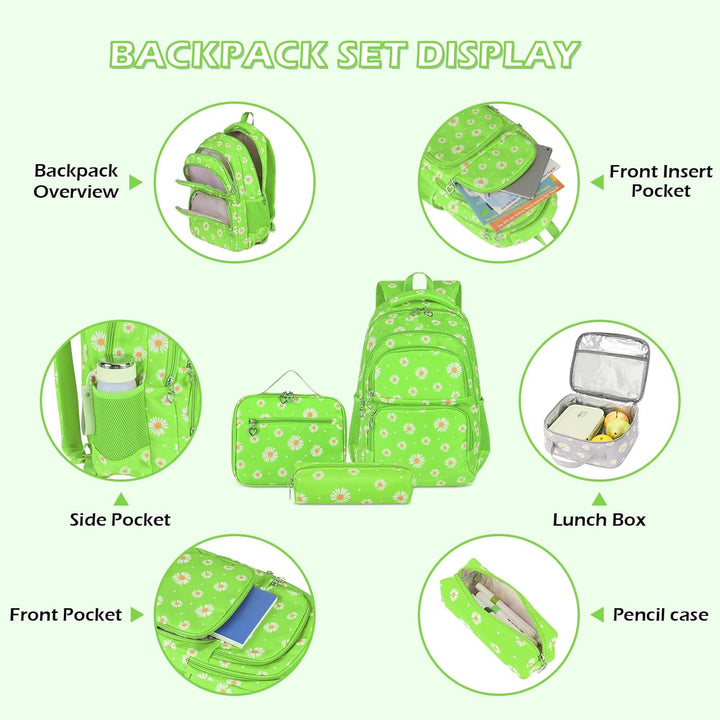 Schulrucksack Mädchen Teenager Damen Schultasche Rucksack Set Gänseblümchen Schulranzen für Mädchen