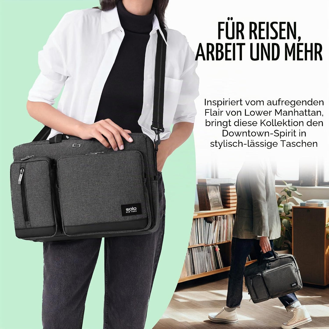 SOLO Duane 15,6 Zoll Laptop Hybrid Aktentasche, umwandelt sich zum Rucksack Grau, Grau