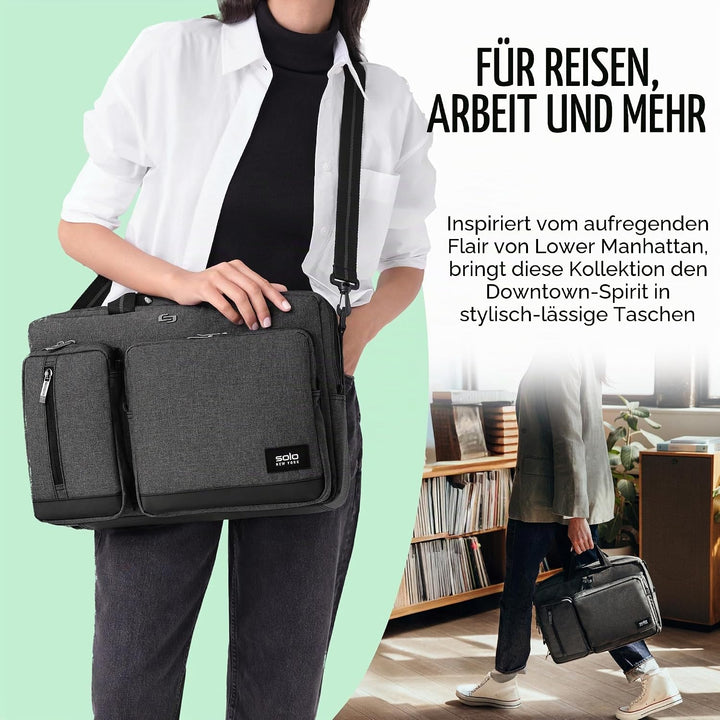 SOLO Duane 15,6 Zoll Laptop Hybrid Aktentasche, umwandelt sich zum Rucksack Grau, Grau