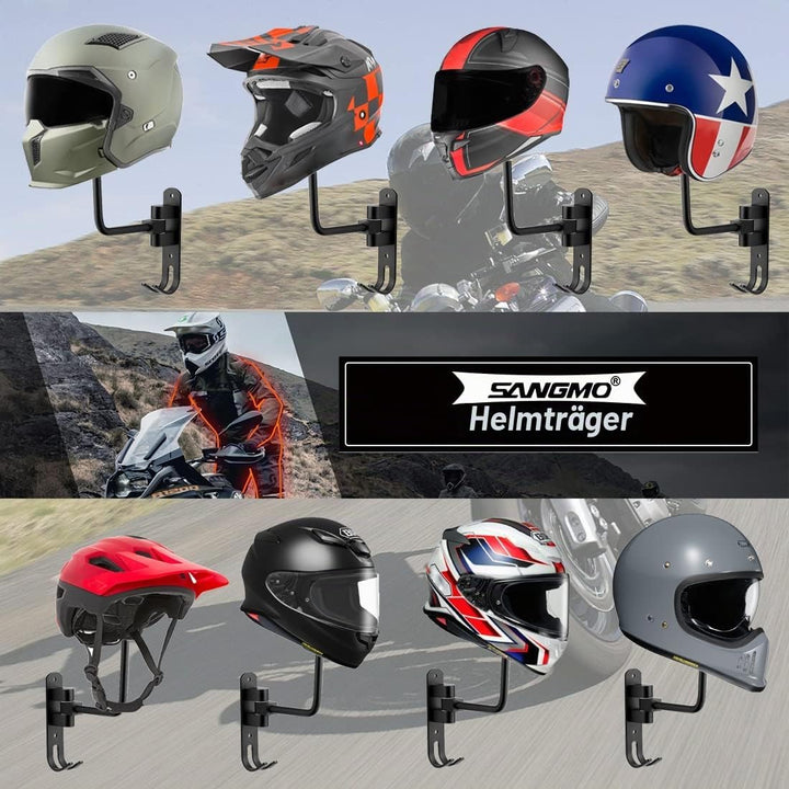SANGMO 3 Stück 180 ° Motorradhelmständer, drehbarer Metall-Helmhalter, Wandhalterung, Helmhalter Fah