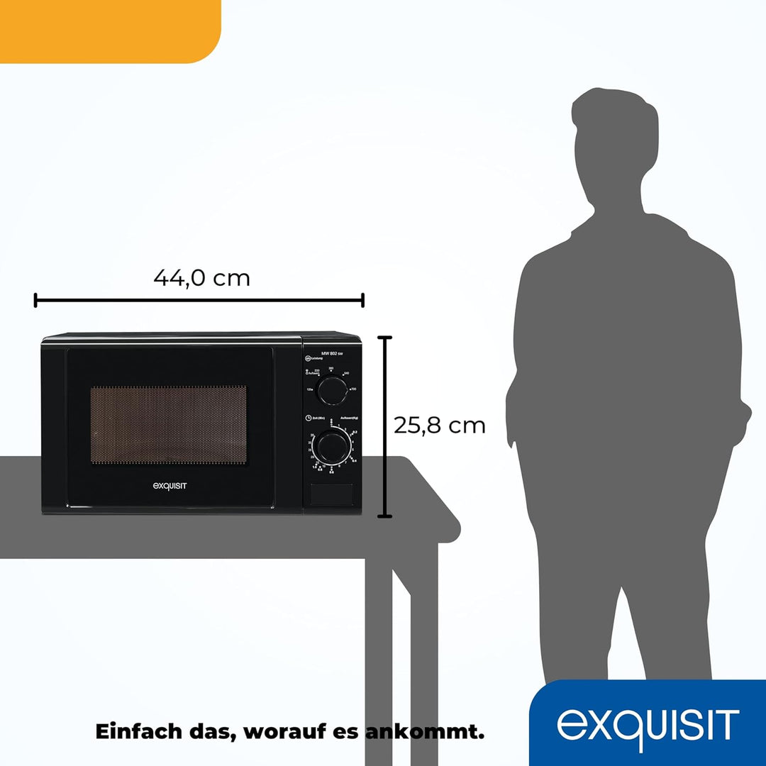 Exquisit Mikrowelle MW 802 sw | 700 W Leistung | 20 L Garrraum | kompakte Mikrowelle | platzsparend