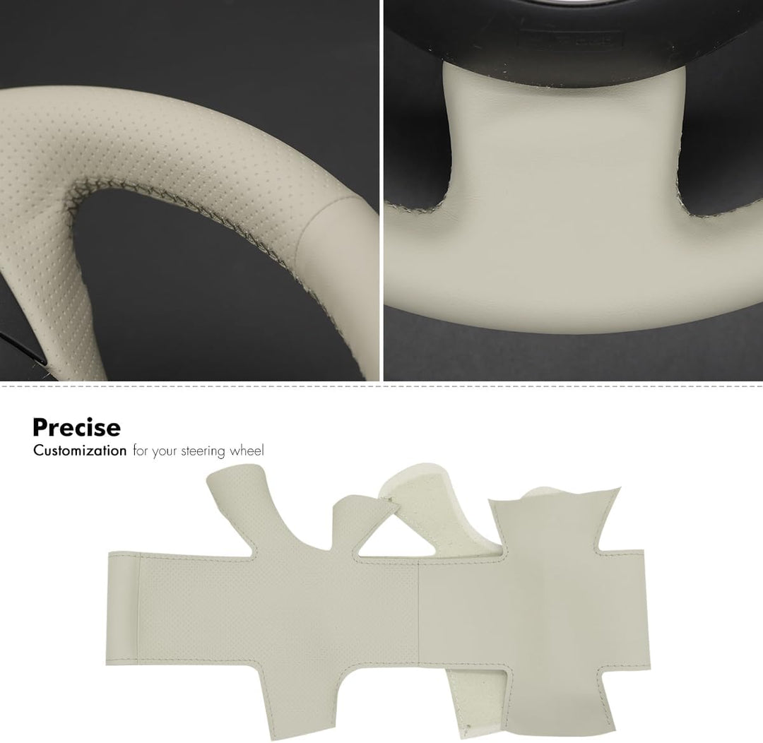 MEWANT Lenkradbezug für FIAT 500 2008-2012 DIY Hand Nähen Lenkradhülle beige microfiber leather ohne