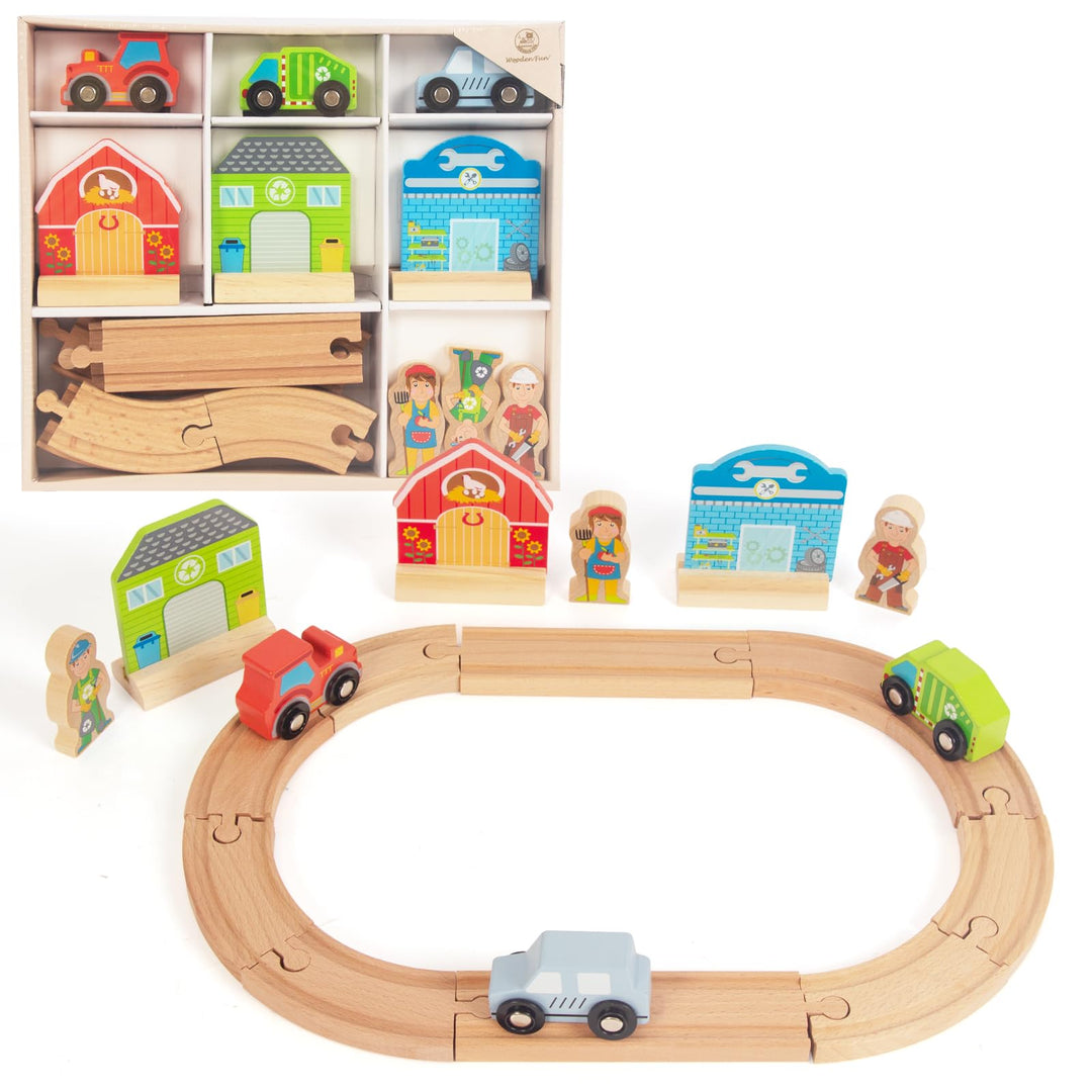 Holz Schiene Wagen Set Landwirtschaft, städtische Gesundheit Thema Kinder Spielzeug Holz Eisenbahn 3