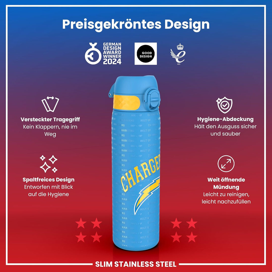 ion8 NFL Edelstahl-Trinkflasche, Auslaufsicher, Einhandöffnung, Sichere Verriegelung, Spülmaschinenf
