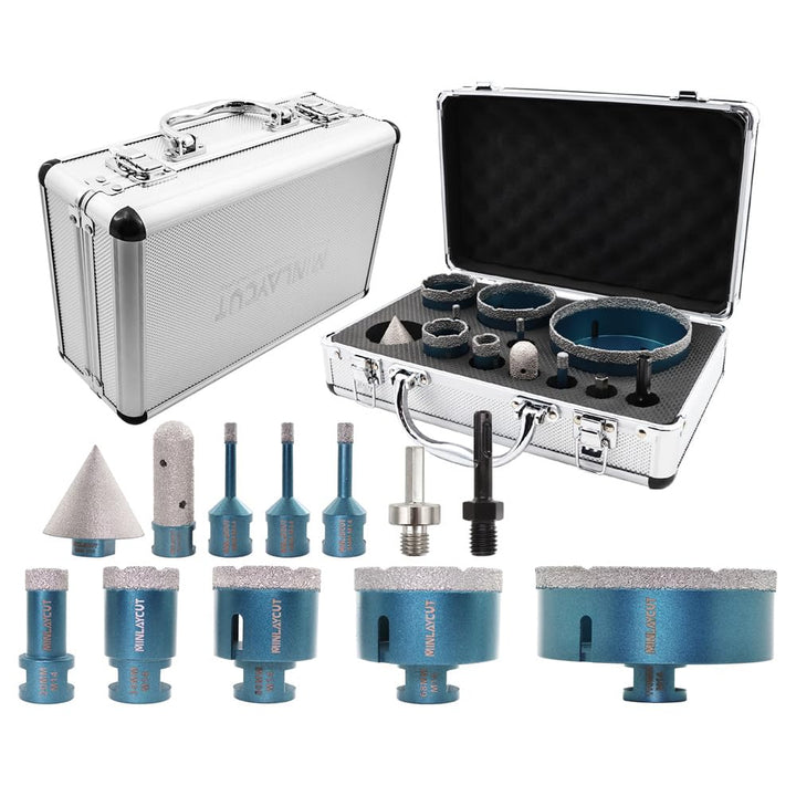 MINLAYCUT Fliesensäge Set Diamantbohrer Set - 12 Stück 6/6/8/20/35/50/68/110mm+50mm Fasenbohrer+20mm