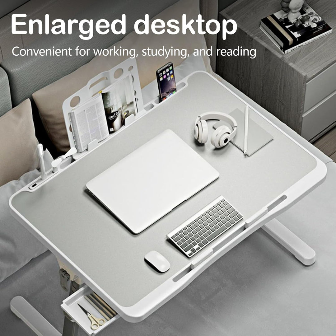 Laptoptisch, Bett Tabletttisch HöHenverstellbar Faltbarer Betttisch mit Schublade Bücherregal USB Sc