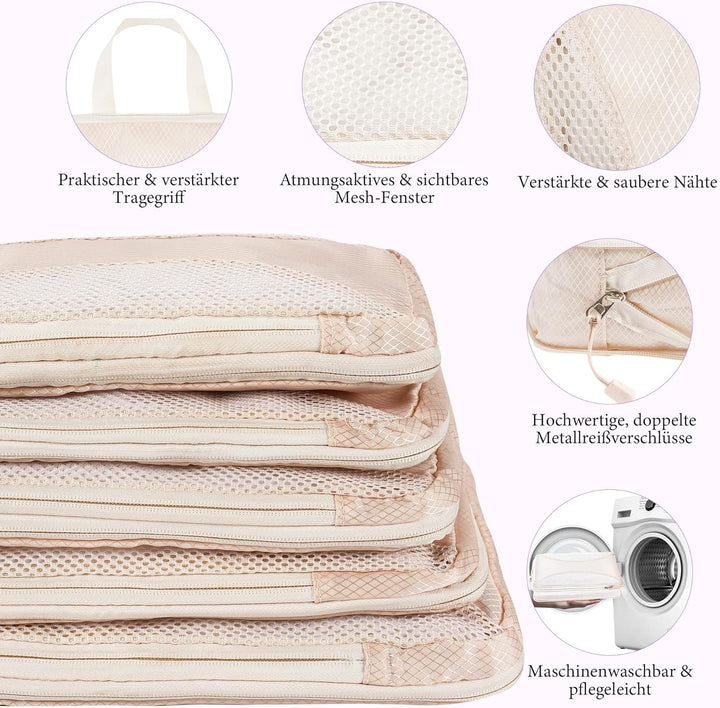 Koffer Organizer Set Kompression 8-teilig – Platzsparende Packwürfel mit Doppelreissverschluss – Was