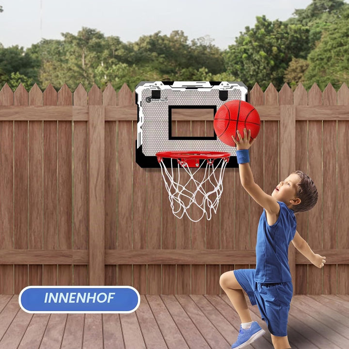 Indoor Basketballkorb Set mit 4 Bällen für Kinder Erwachsene, Basketball hängen an der Tür für Zimme