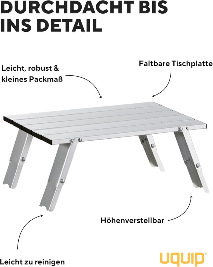Uquip Campingtisch Handy Mini Camping Angel Tisch Faltbar Verstellbar Leicht Alu