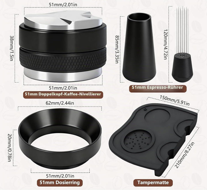Siebträger Zubehör, 51mm Barista Zubehör, WDT Tool, 51mm Tamper Set & Kaffeeverteiler Mit Leveler, D