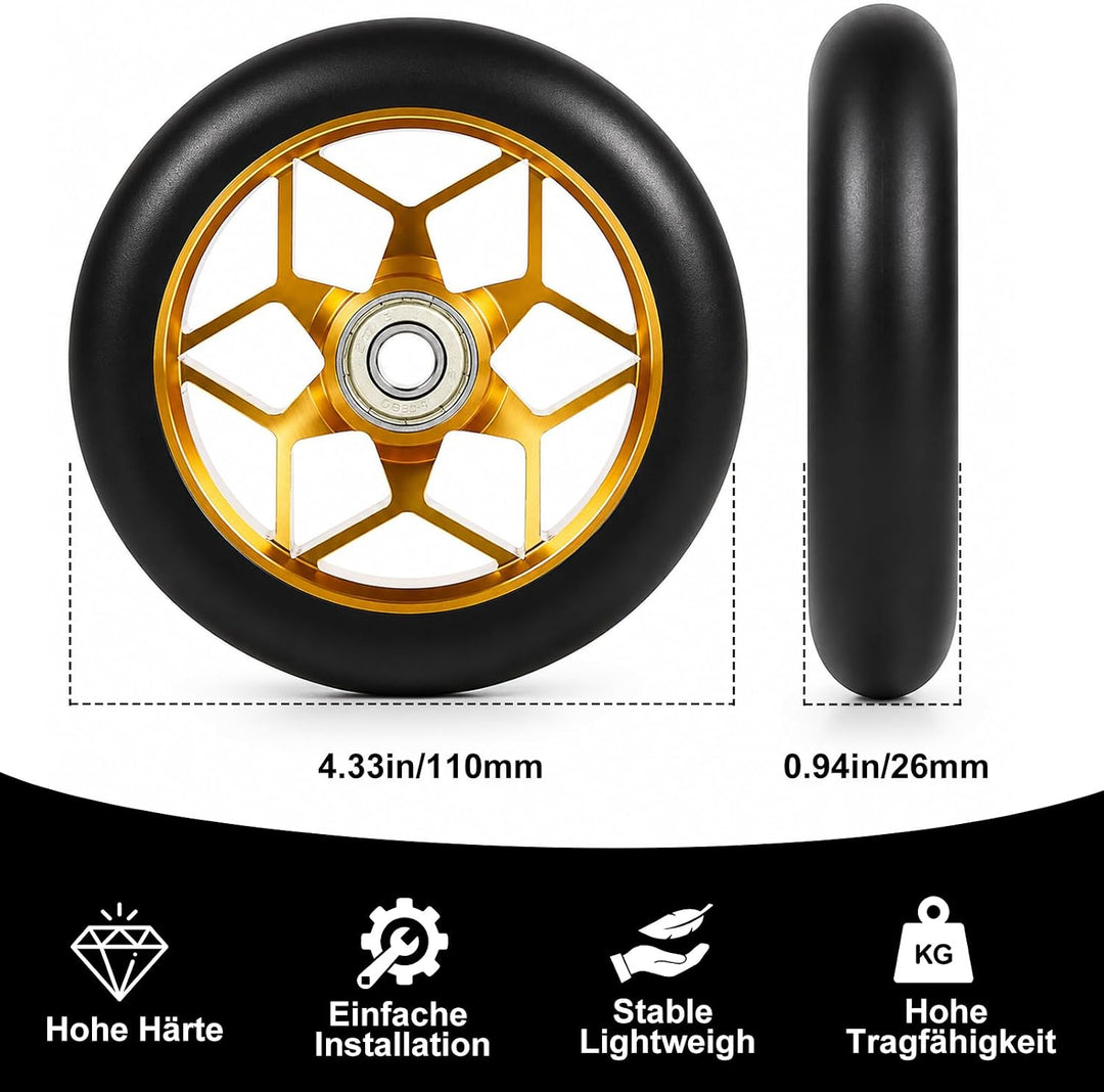 2 Stück Stunt Scooter Reifen 110mm - Ersatzräder für Stuntscooter &amp; Kickroller, Thickened PVC Roller