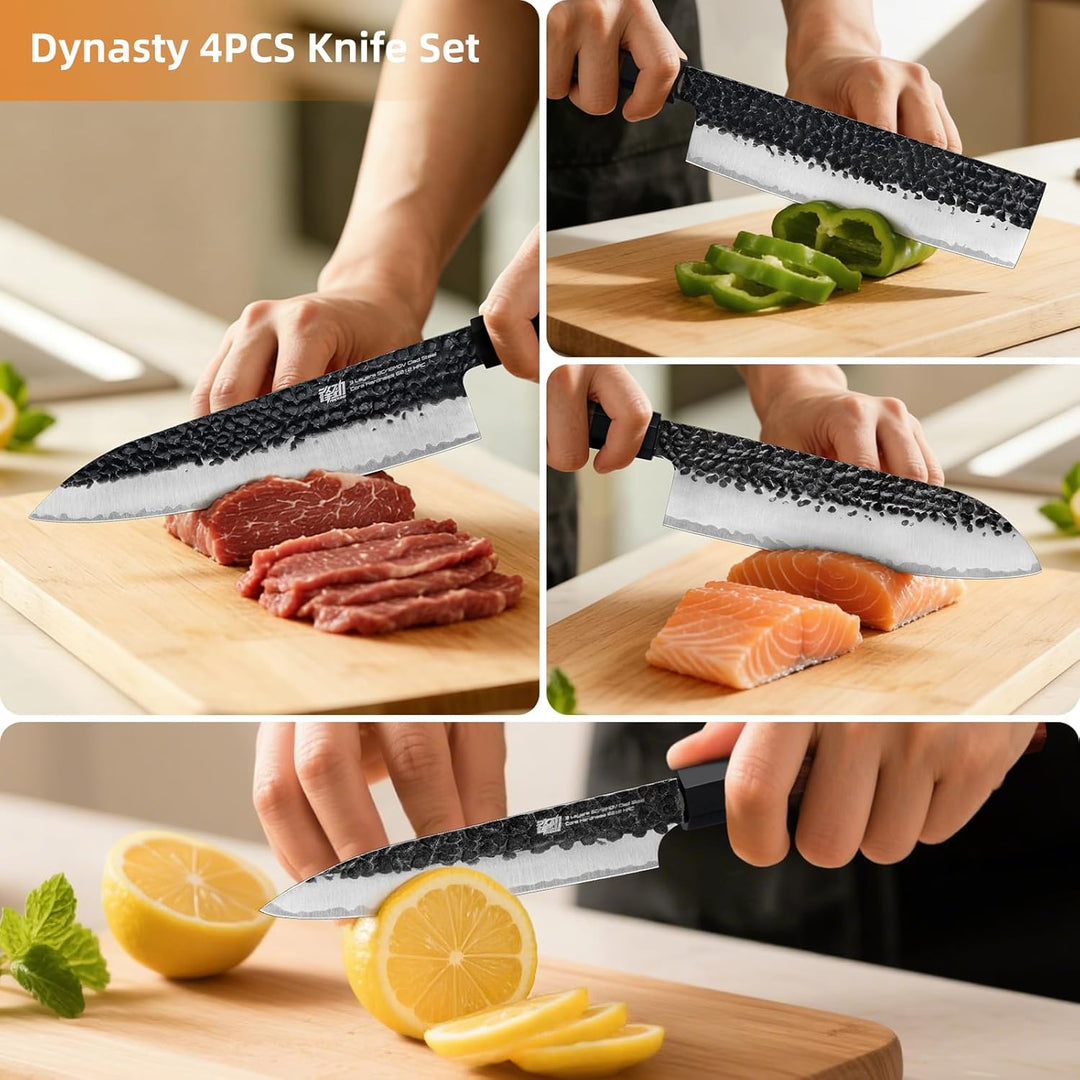 FINDKING Dynasty Serie 4PCS Küchenmesserset, Professionelles japanisches Kochmesserset, Klinge aus 9