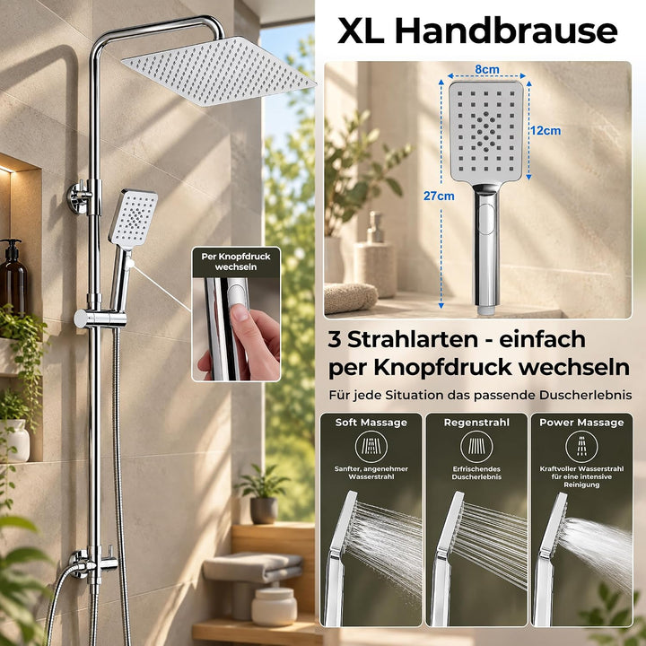 JOHO Duschset ohne Armatur, chrom, Edelstahl Duschsystem, Regendusche set, Überkopfbrause set, Dusch