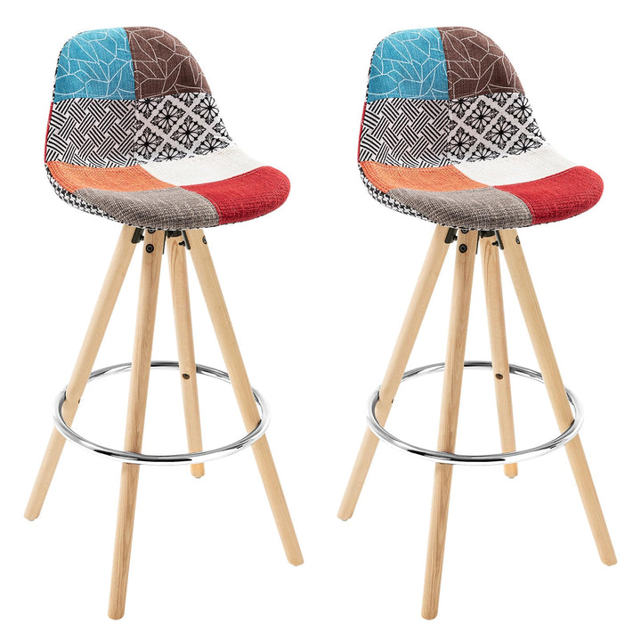 WOLTU® 2 x Barhocker 2er Set Barstuhl aus Leinen Holzgestell mit Lehne + Fussstütze Design Stuhl Küc