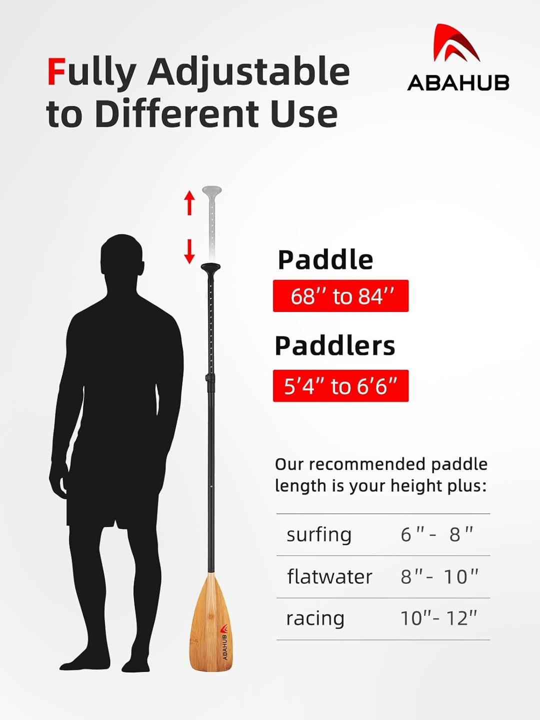 Abahub SUP Paddel Aluminium Einstellbares Stand Up Paddle für Paddleboard, Aluminiumlegierung PU-bes