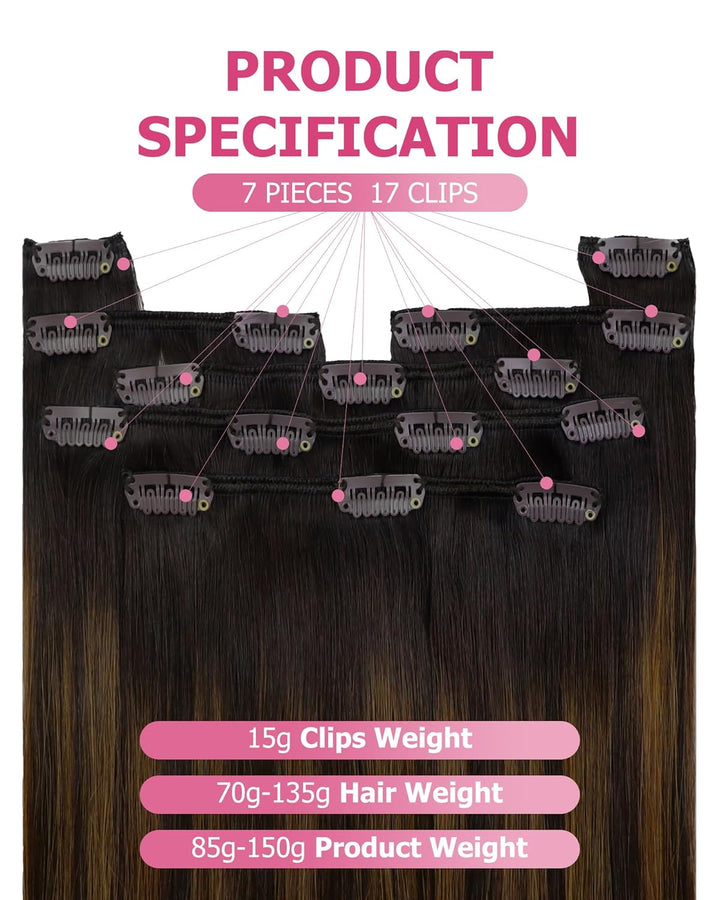YoungSee 120g Clip in Extensions Echthaar Ombre 35 cm Echthaar Extensions Clip Braun Echthaar Clip i