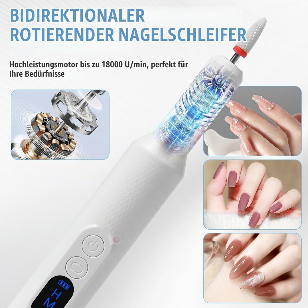 Nagelfräser Kabellos, 12 in 1 Fräser für Gelnägel, Elektrische Nagelfeile Professionell Nail Drill,
