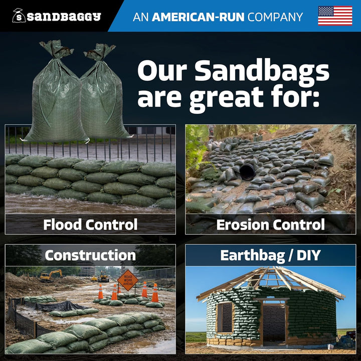 Sandbaggy Strapazierfähige leere Sandsäcke für Überschwemmungen (35,6 x 66 cm) – Poly-Sandsäcke – Ho