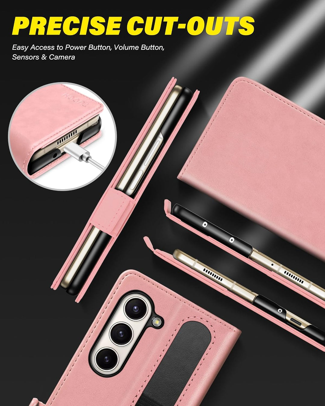 TUCCH Hülle für Galaxy Z Fold 5, Flip Case Magnetische Handyhülle mit S Pen Halter [RFID Blocker] [P