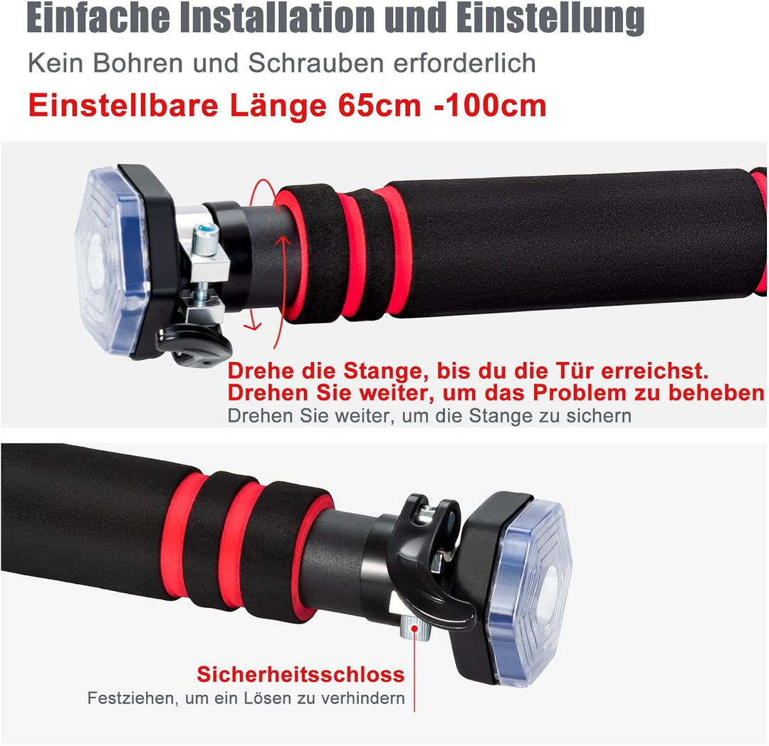 GOPLUS Klimmzugstange für Türrahmen ohne Schrauben, 65-100 cm verstellbare Trainingsstange mit Schlö