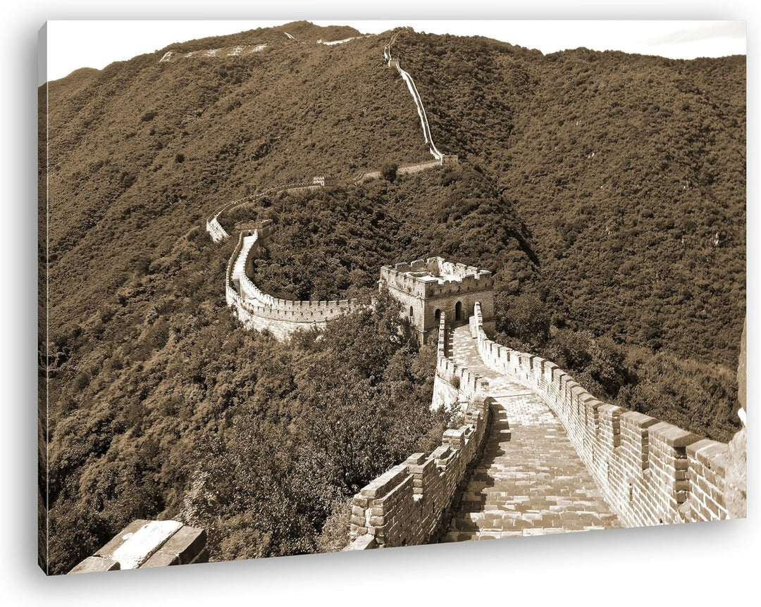 deyoli Chinesische Mauer Format: 80x60 Effekt: Sepia als Leinwandbild, Motiv fertig gerahmt auf Echt