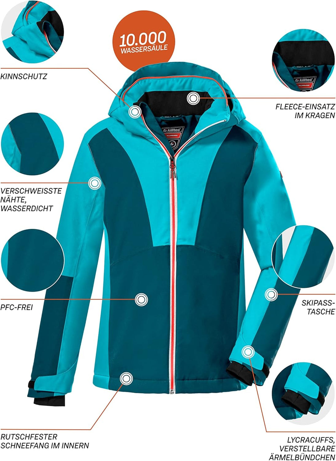 Killtec Mädchen Ksw 155 Grls Ski Jckt Skijacke/Funktionsjacke mit Kapuze und Schneefang, Türkis
