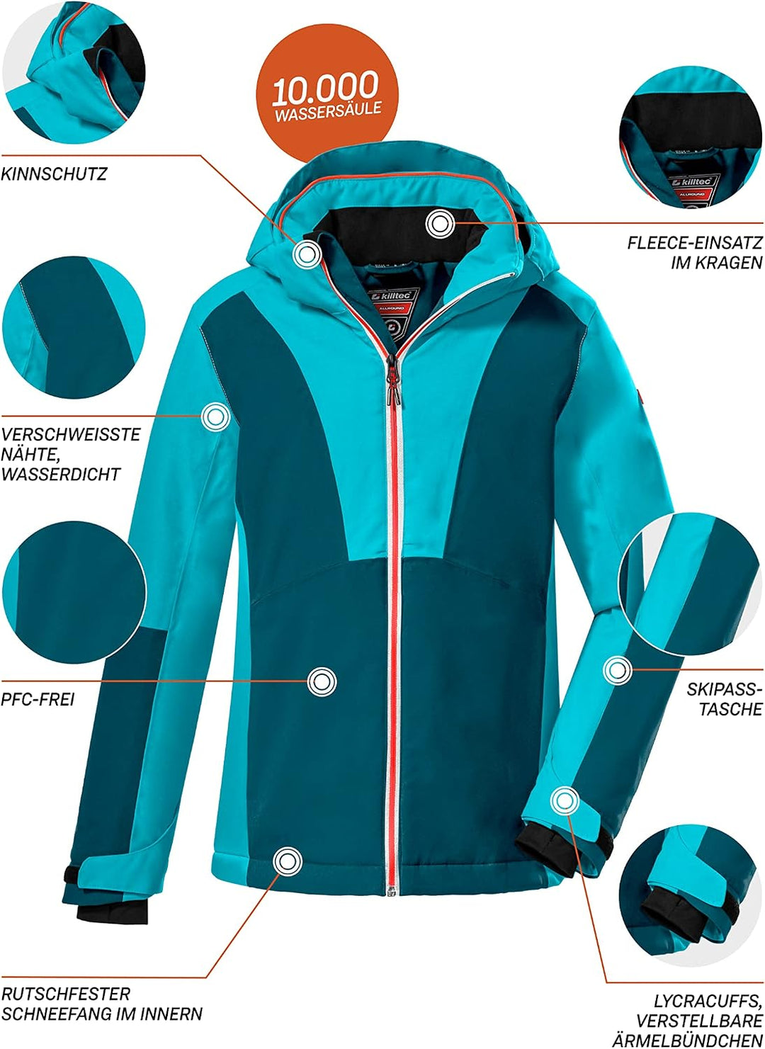 Killtec Mädchen Ksw 155 Grls Ski Jckt Skijacke/Funktionsjacke mit Kapuze und Schneefang, Türkis