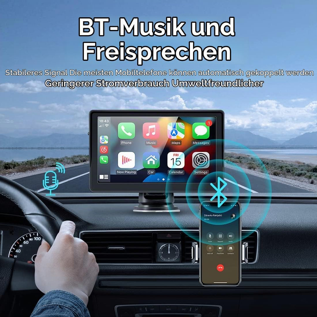 WEPARTICULAR Kabelloser Apple Carplayer Android Auto Monitor, 7-Zoll-Full-HD-Touchscreen, tragbarer