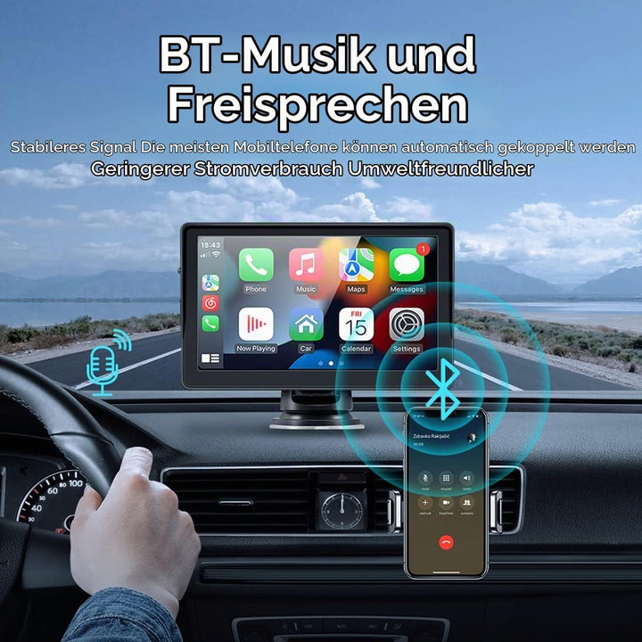 WEPARTICULAR Kabelloser Apple Carplayer Android Auto Monitor, 7-Zoll-Full-HD-Touchscreen, tragbarer