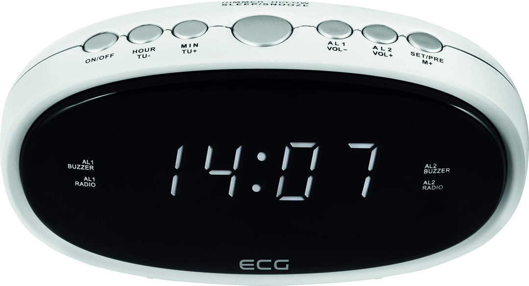 ECG RB 010 White Radiowecker – FM Tuner; 10 Vorwahlen; Digitale Uhr/Wecker; Wecken durch Radio/Wecke