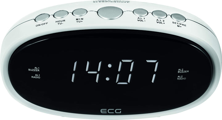 ECG RB 010 White Radiowecker – FM Tuner; 10 Vorwahlen; Digitale Uhr/Wecker; Wecken durch Radio/Wecke