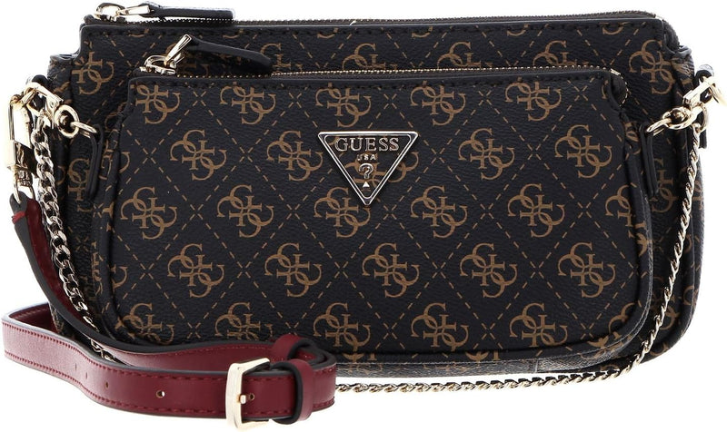 GUESS Damen Noelle Dbl Pouch Crossbody Bag Braun, Braun