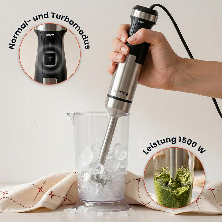 BlendPlus Stabmixer 3in1 – 1500W Hochleistungsmixer mit Edelstahlklingen, Zerkleinerer, Schneebesen