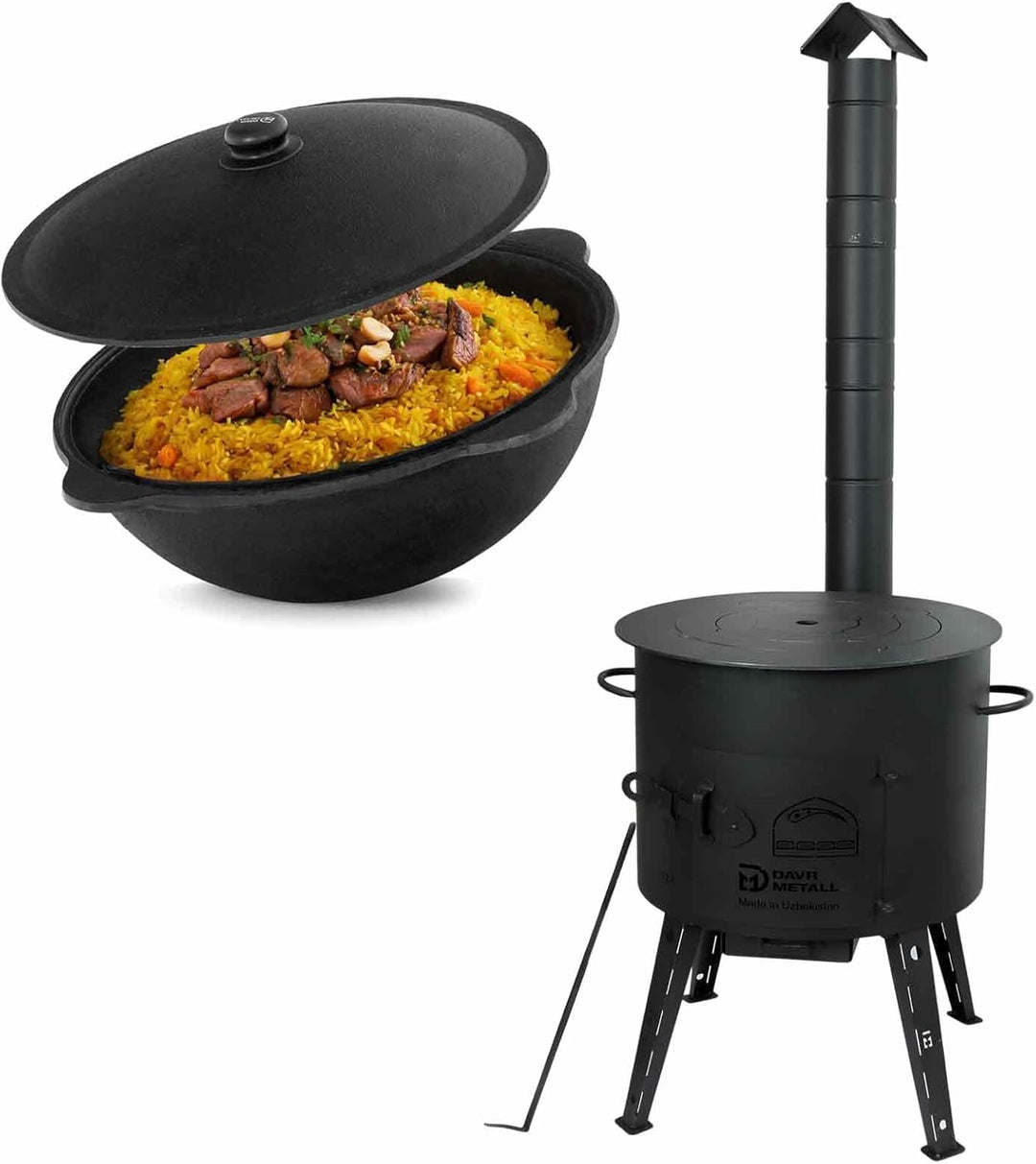 4BIG.fun Utschak Ø44 Uchag 2mm Stahl 16 L Kazan Wok Eintopfofen Utschag Учаг Campingofen Adapter-Rin
