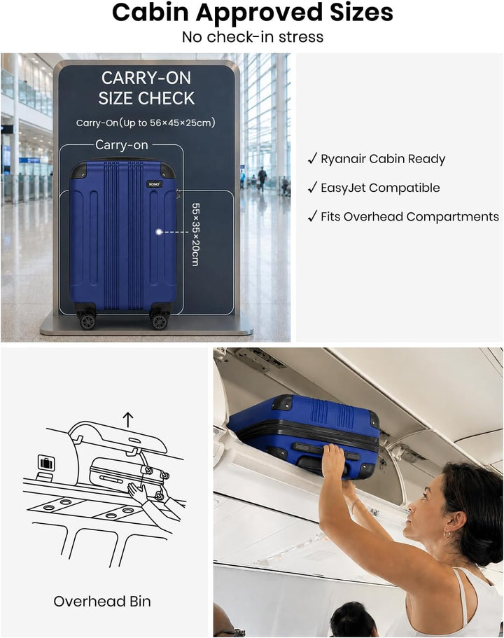 KONO Hartschale Gepäck Leichten ABS Reisekoffer Rollenkoffer 4 Rollen Dunkelblau M(55cm - 33L), Dunk